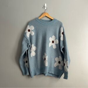Floral Knit Sweater in Soft Blue